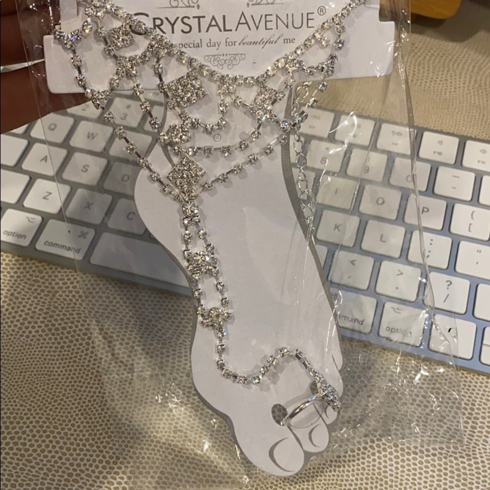 🔥BUNDLE ME🔥 Rhinestone Anklet Bracelet w Connected Toe Ring